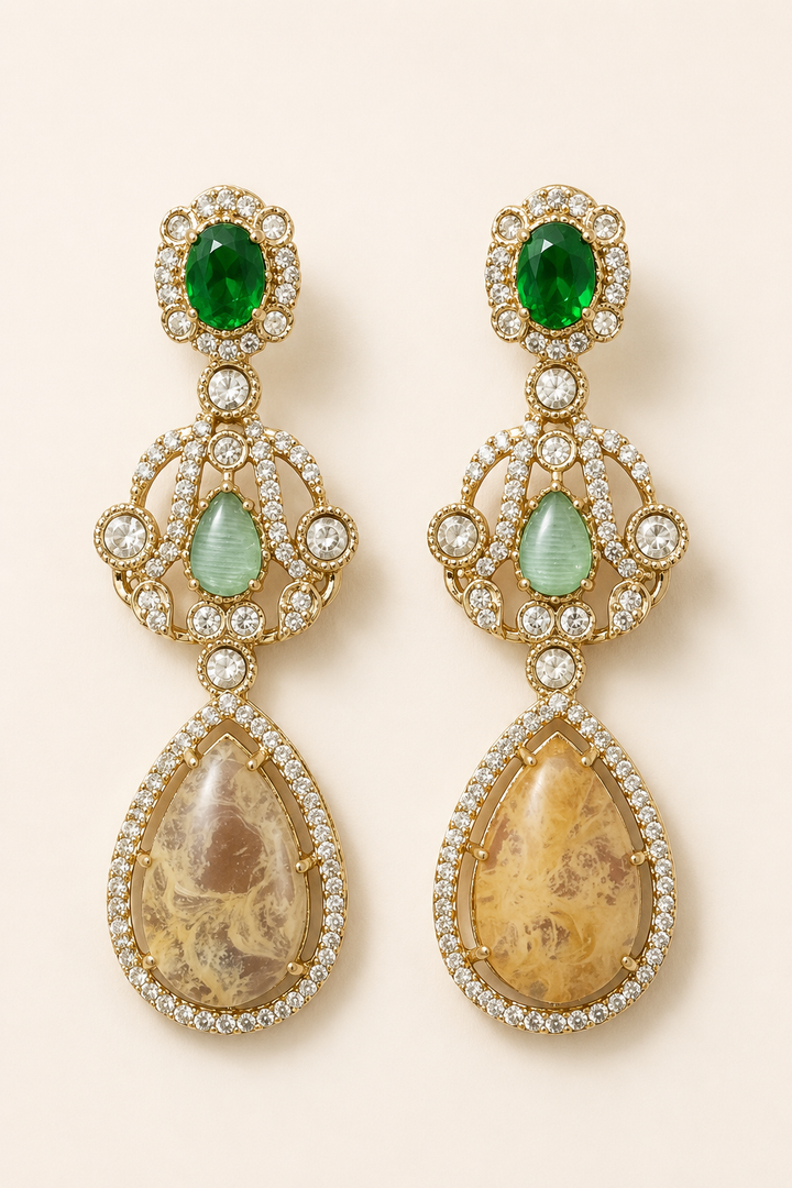 Green Yellow Kundan Drop Earring