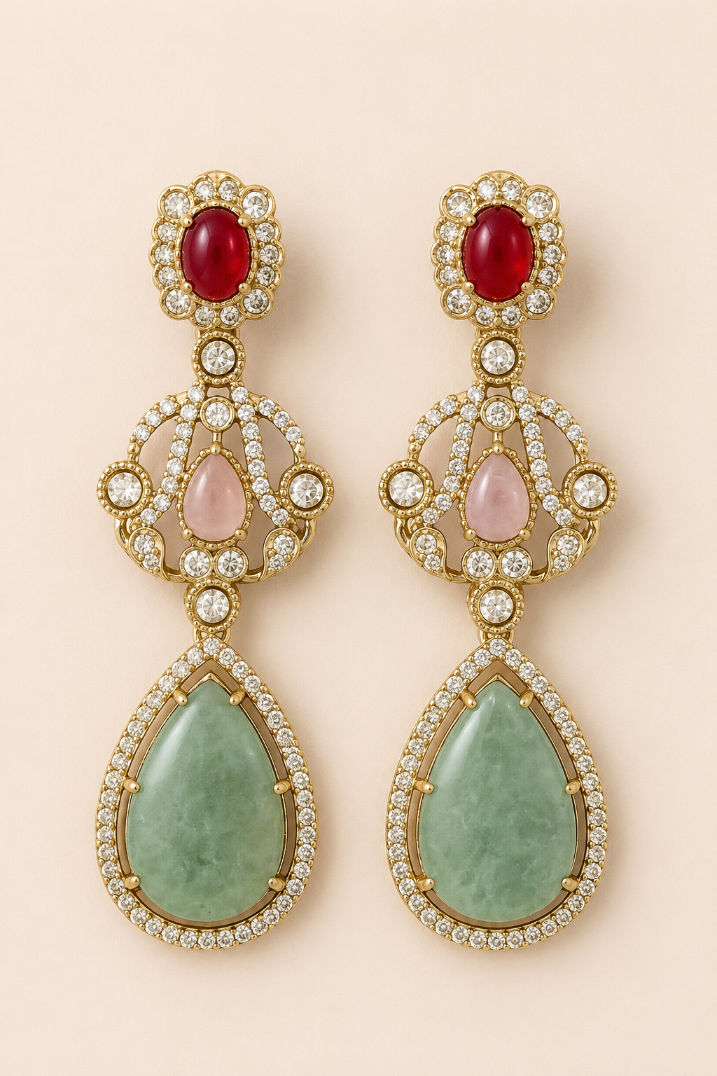 Pink Turquoise Kundan Drop Earrings