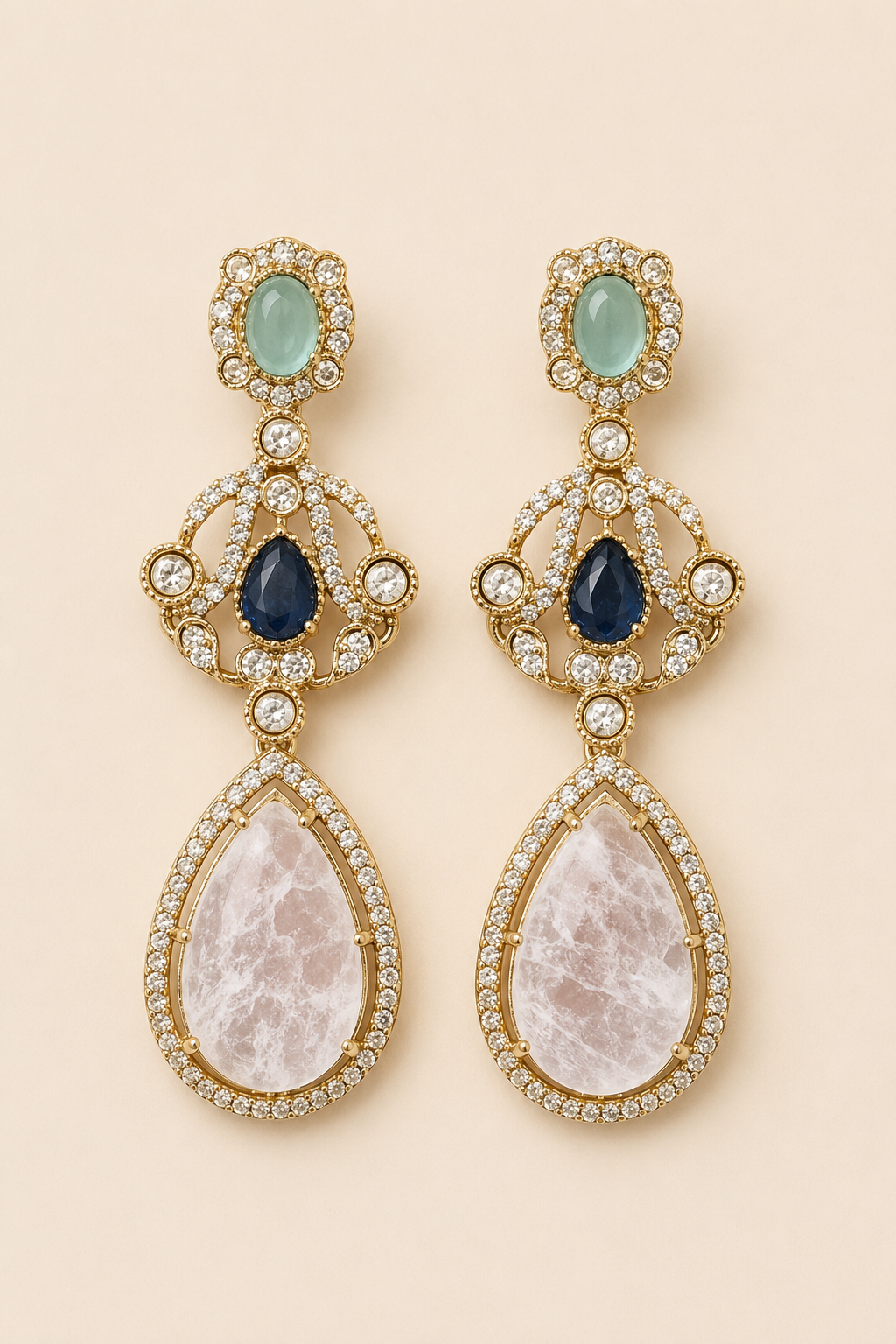 Mint & Blue Kundan Statement Earring