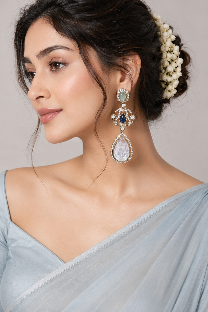 Mint & Blue Kundan Statement Earring