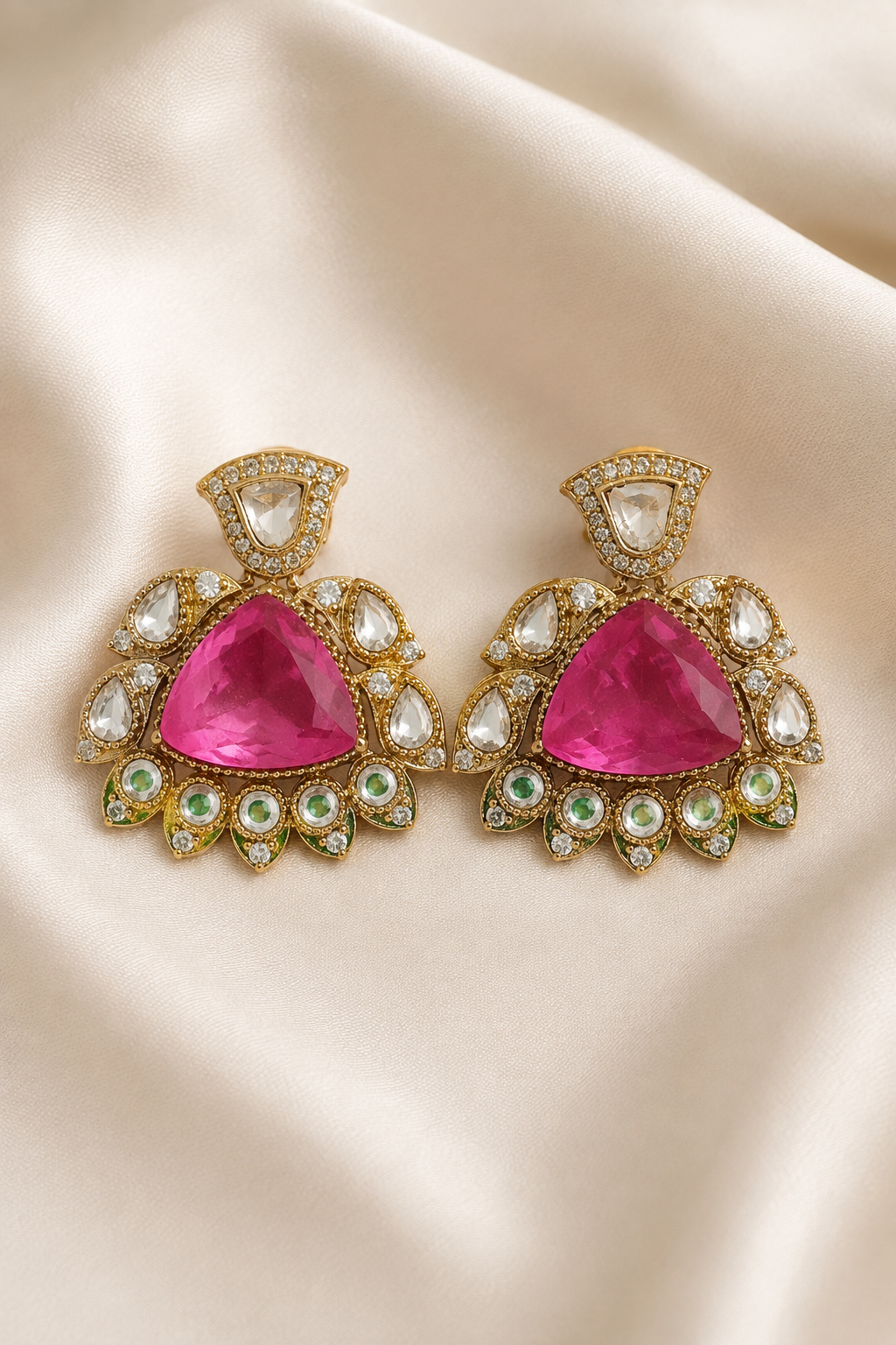 Rani Pink Kundan Statement Earrings