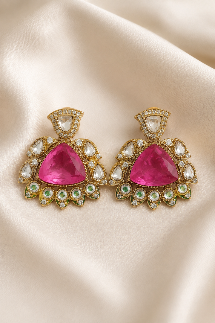 Rani Pink Kundan Statement Earrings