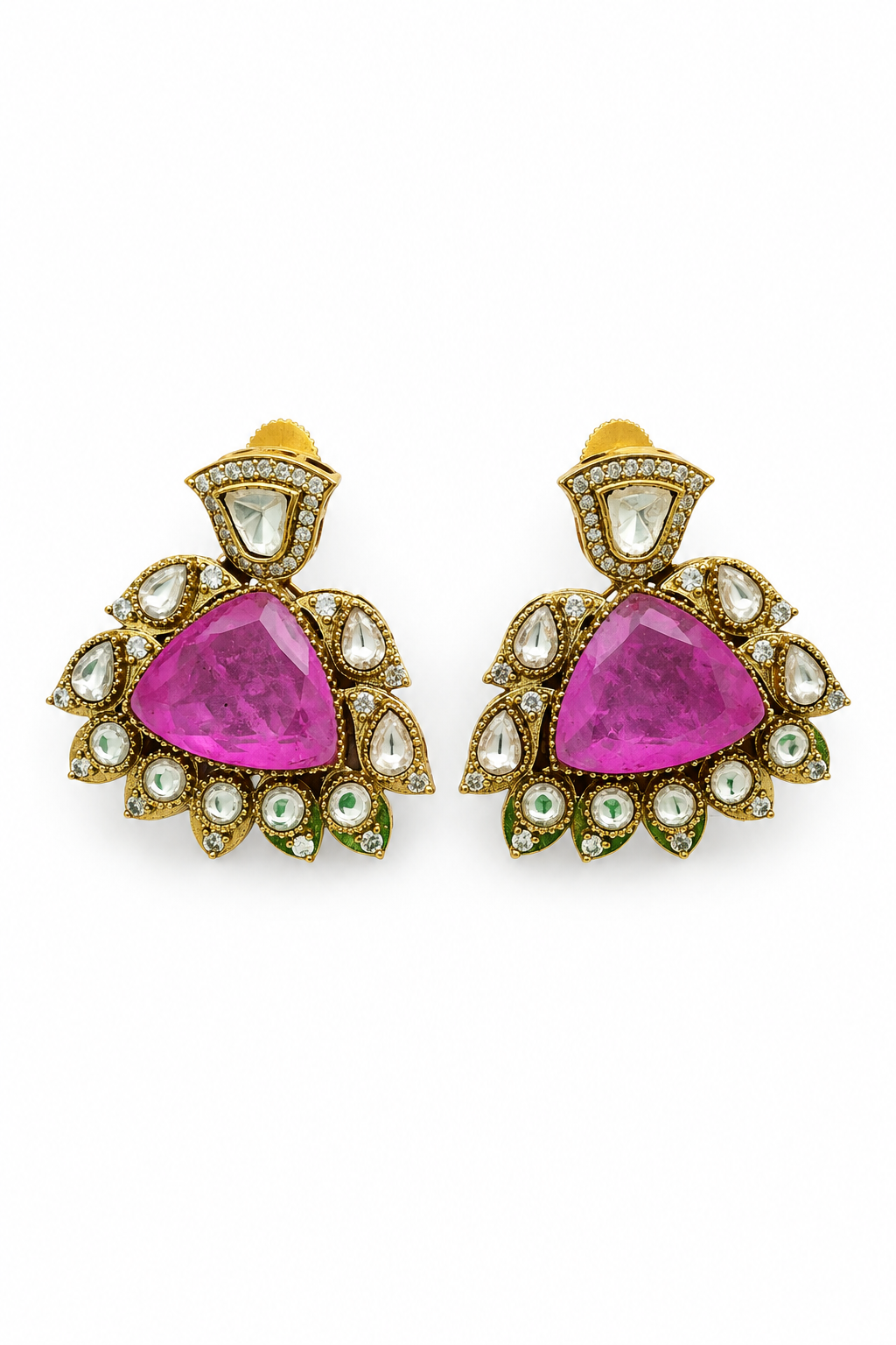Rani Pink Kundan Statement Earrings
