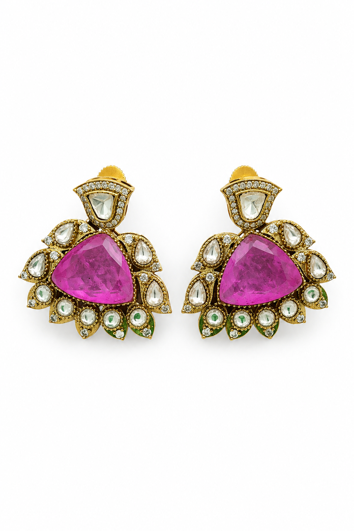 Rani Pink Kundan Statement Earrings