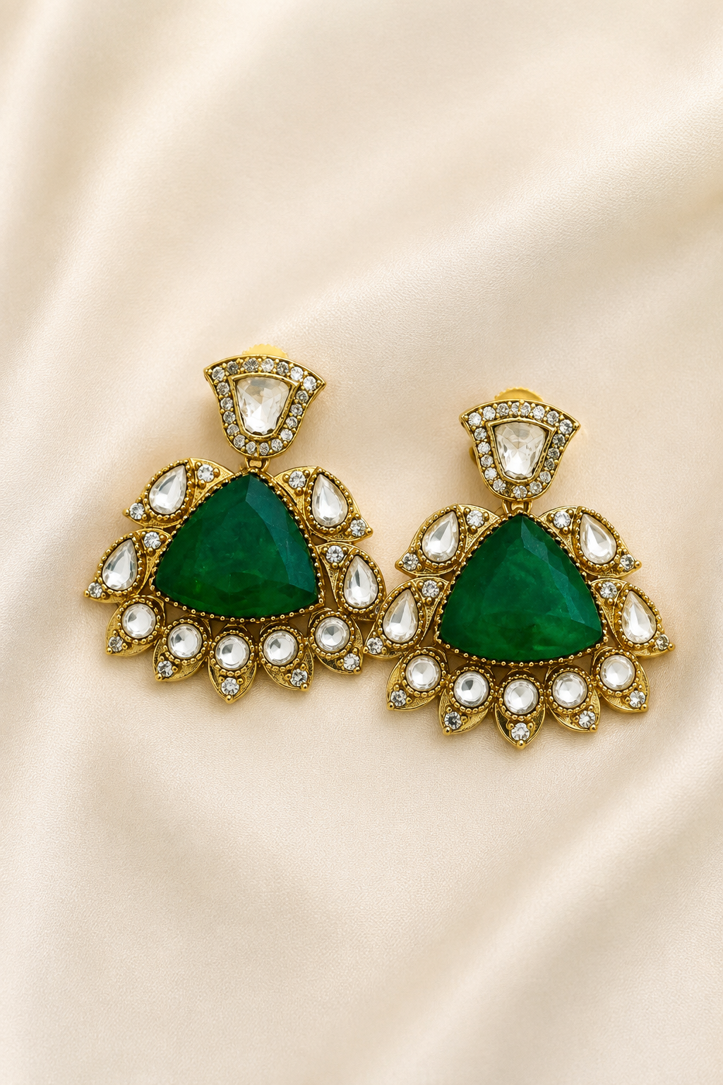 Green Polki Kundan Statement Earrings