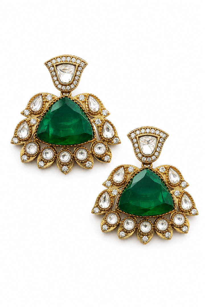 Green Polki Kundan Statement Earrings