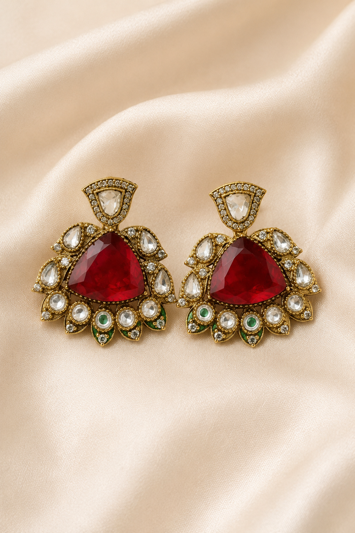 Maroon Kundan Ethnic Drop Earrings