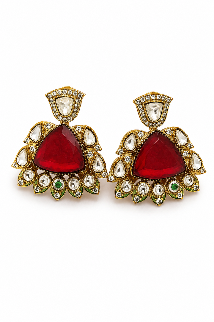 Maroon Kundan Ethnic Drop Earrings