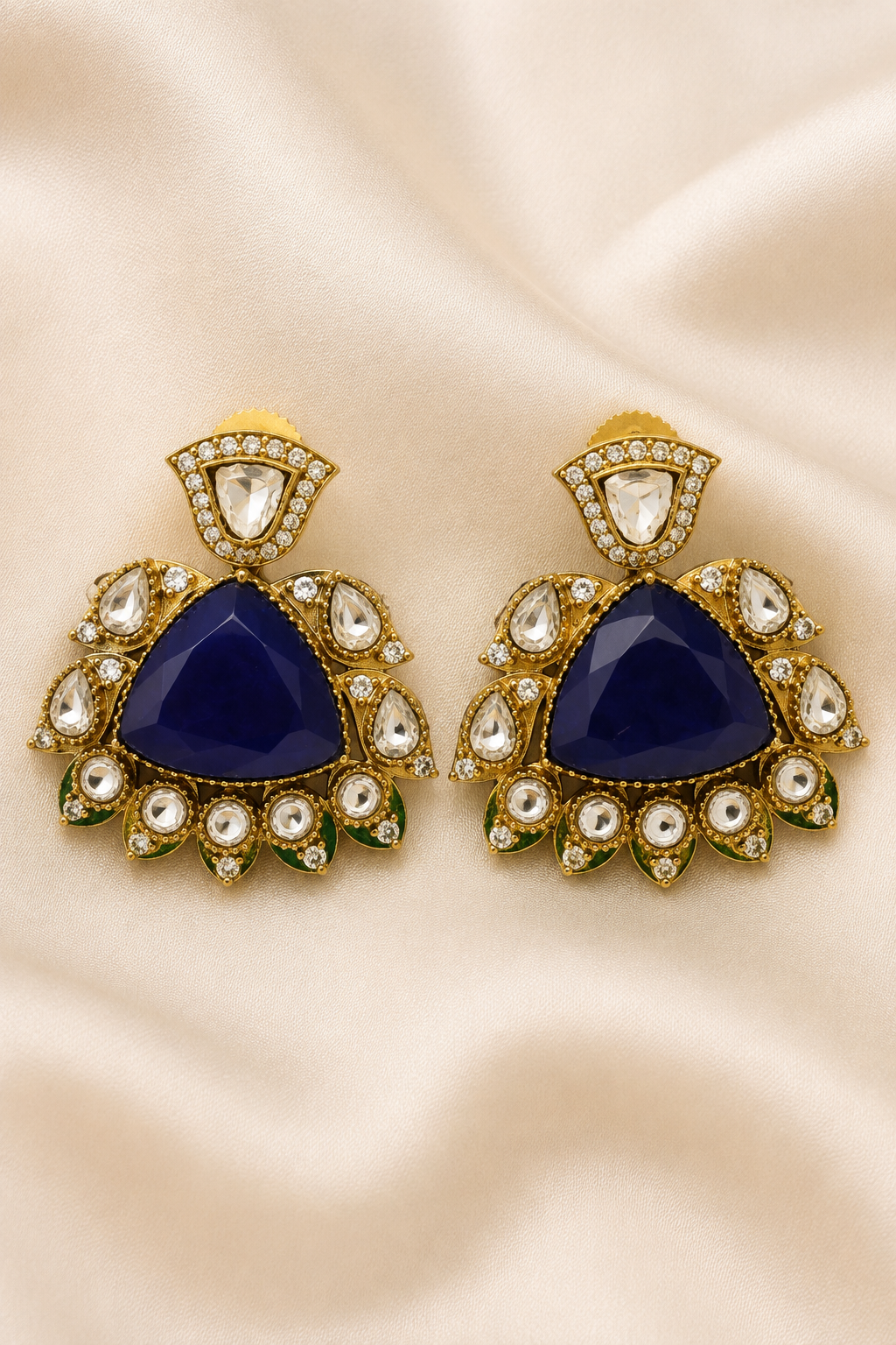 Blue Polki Statement Earrings