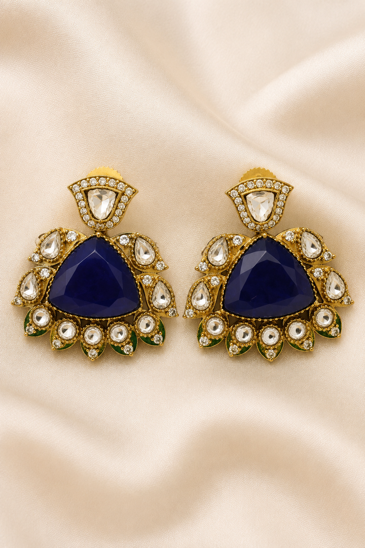 Blue Polki Statement Earrings