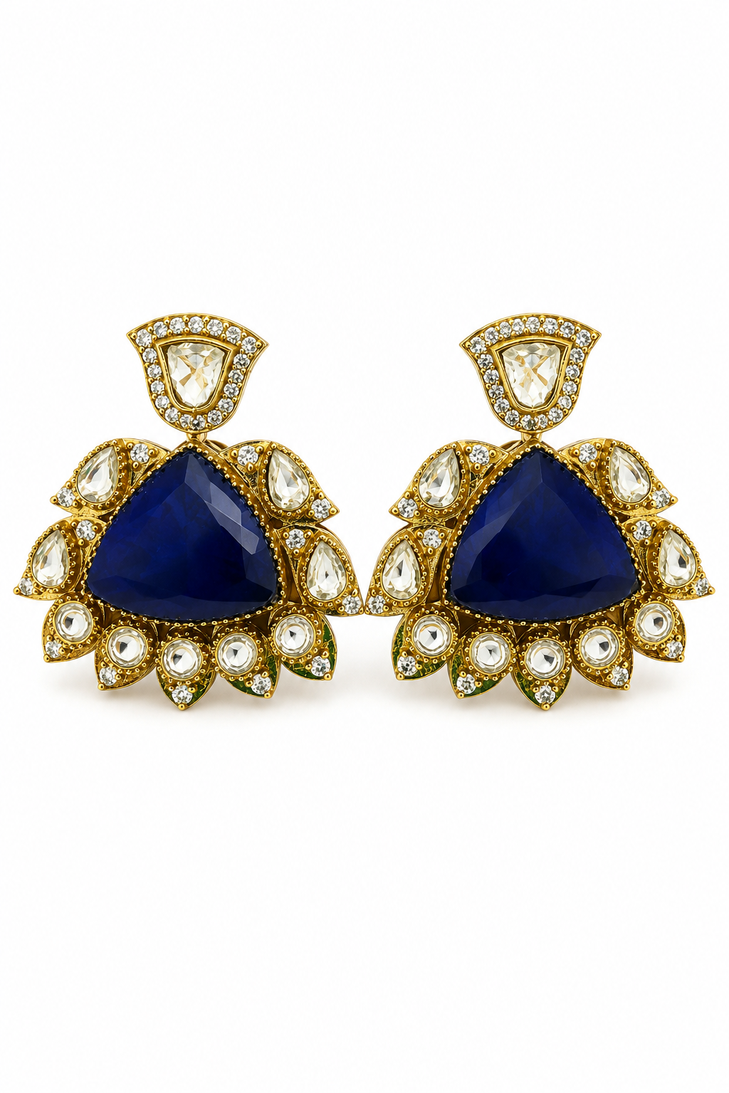 Blue Polki Statement Earrings