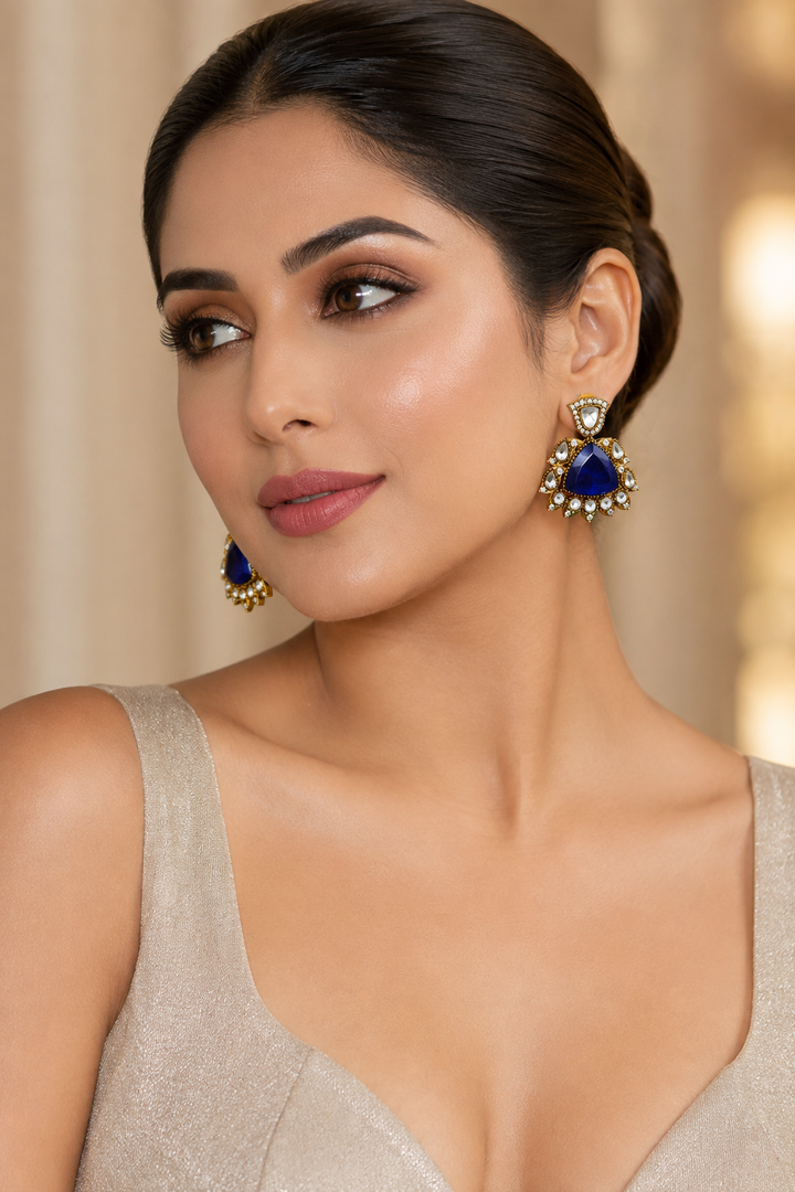 Blue Polki Statement Earrings