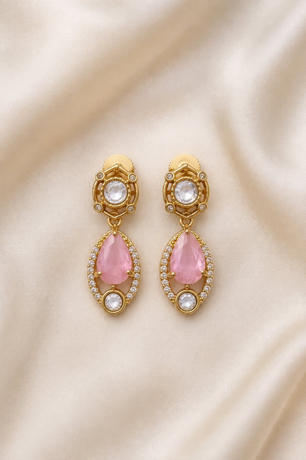 Elegant Pink Kundan Drop Earring