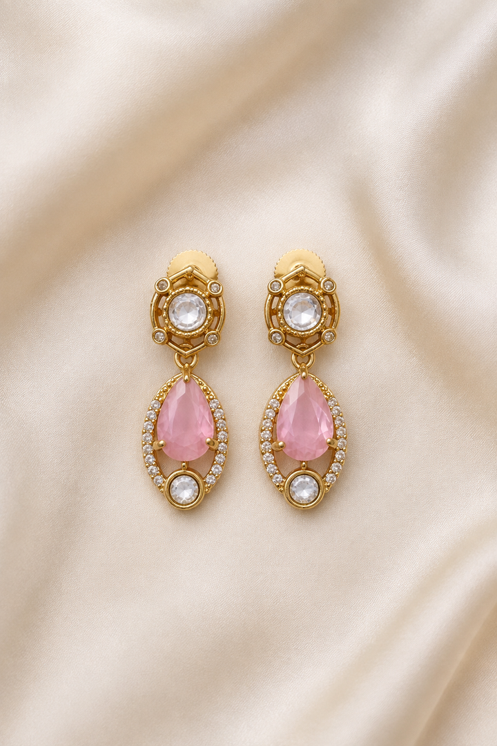 Elegant Pink Kundan Drop Earring