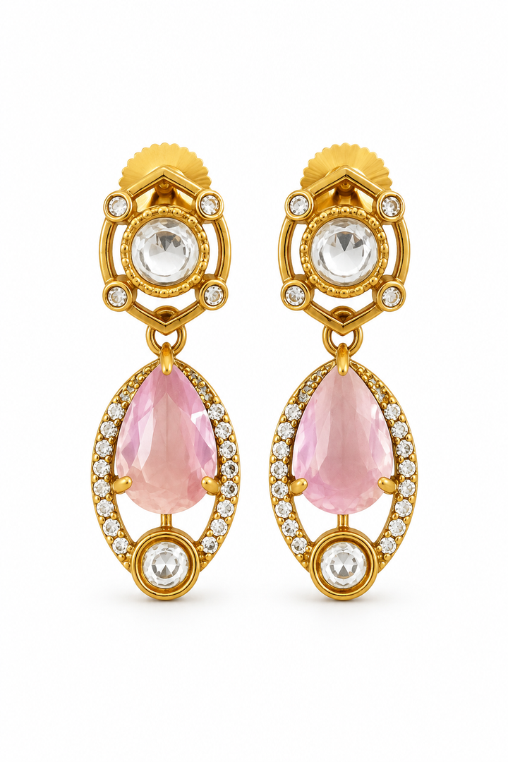 Elegant Pink Kundan Drop Earring
