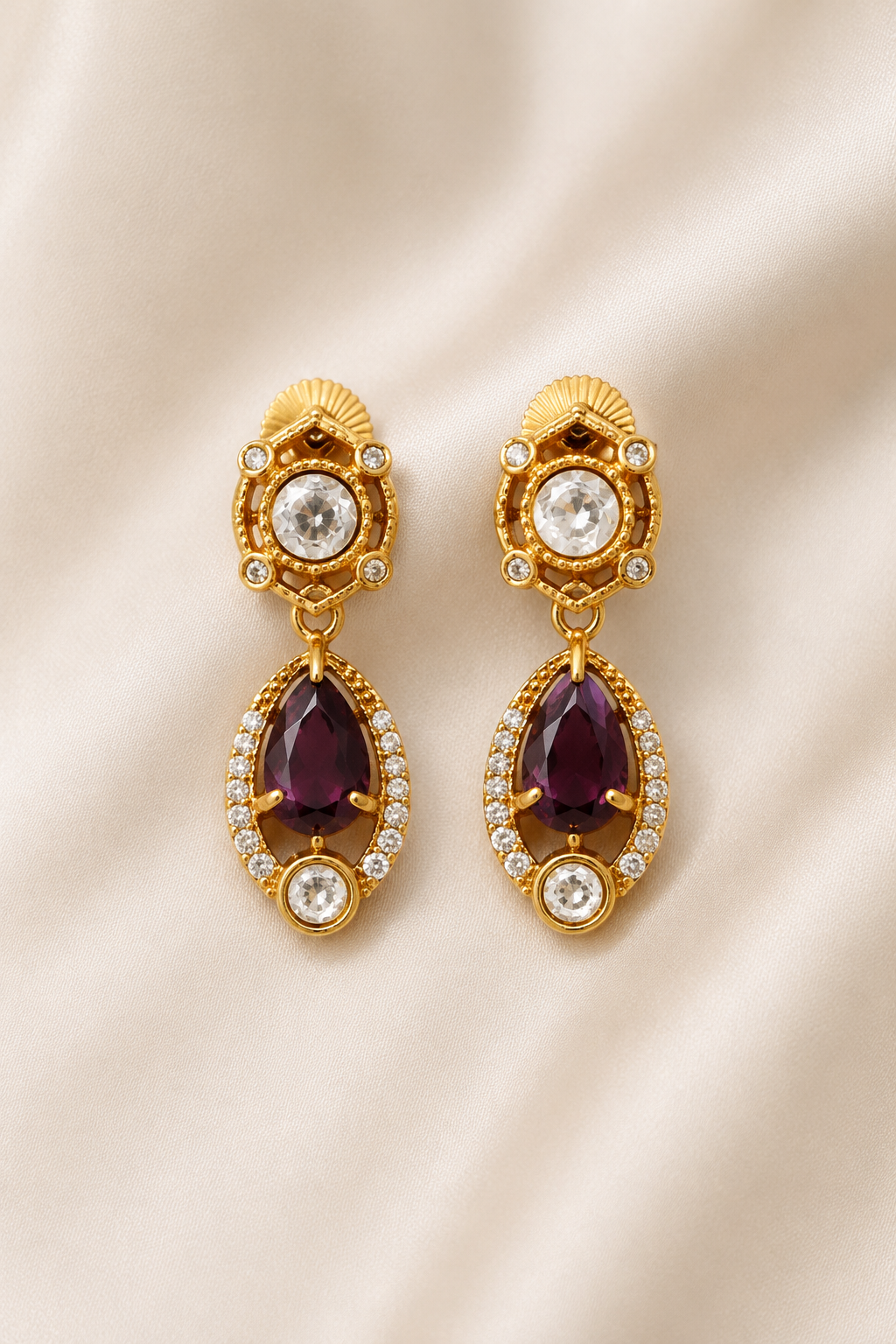 Gold Voin-Red Teardrop Kundan Earring