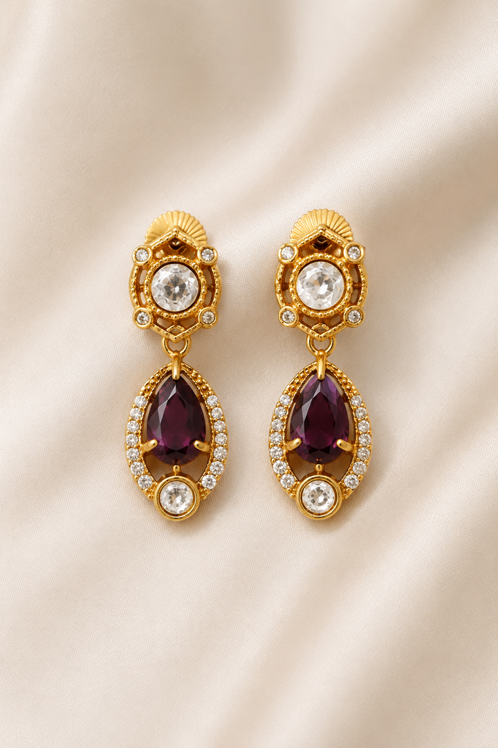 Gold Voin-Red Teardrop Kundan Earring