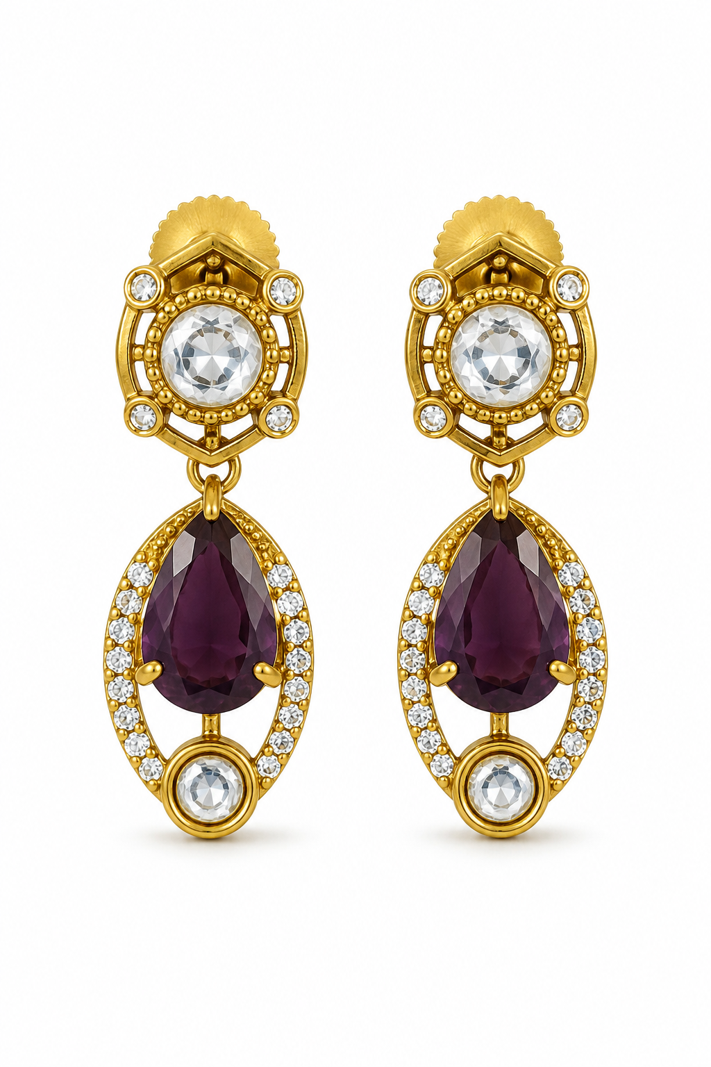 Gold Voin-Red Teardrop Kundan Earring