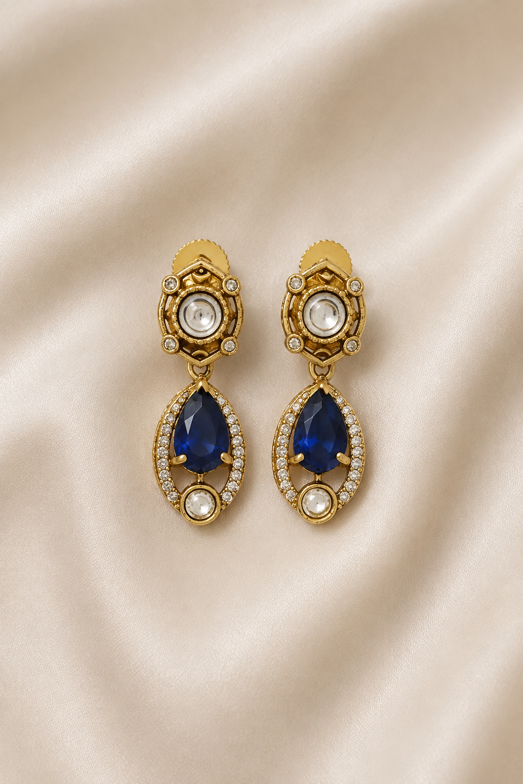 Blue Kundan Teardrop Earrings