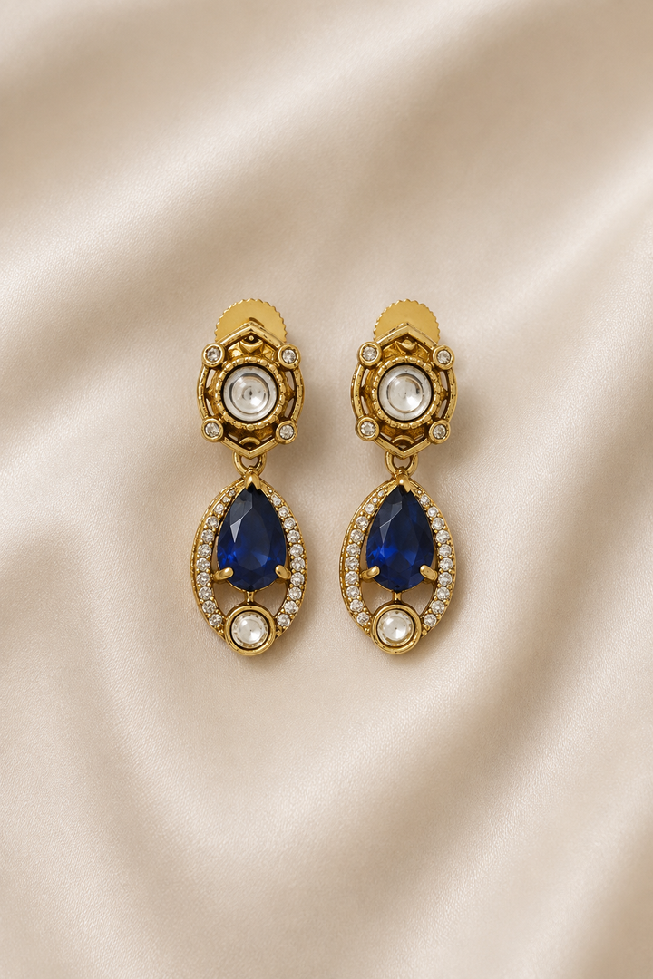 Blue Kundan Teardrop Earrings