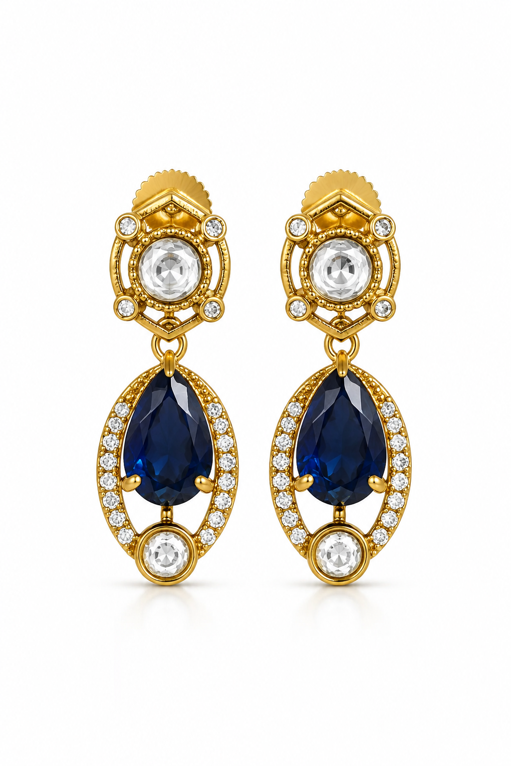 Blue Kundan Teardrop Earrings