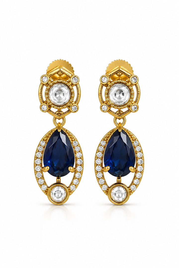 Blue Kundan Teardrop Earrings