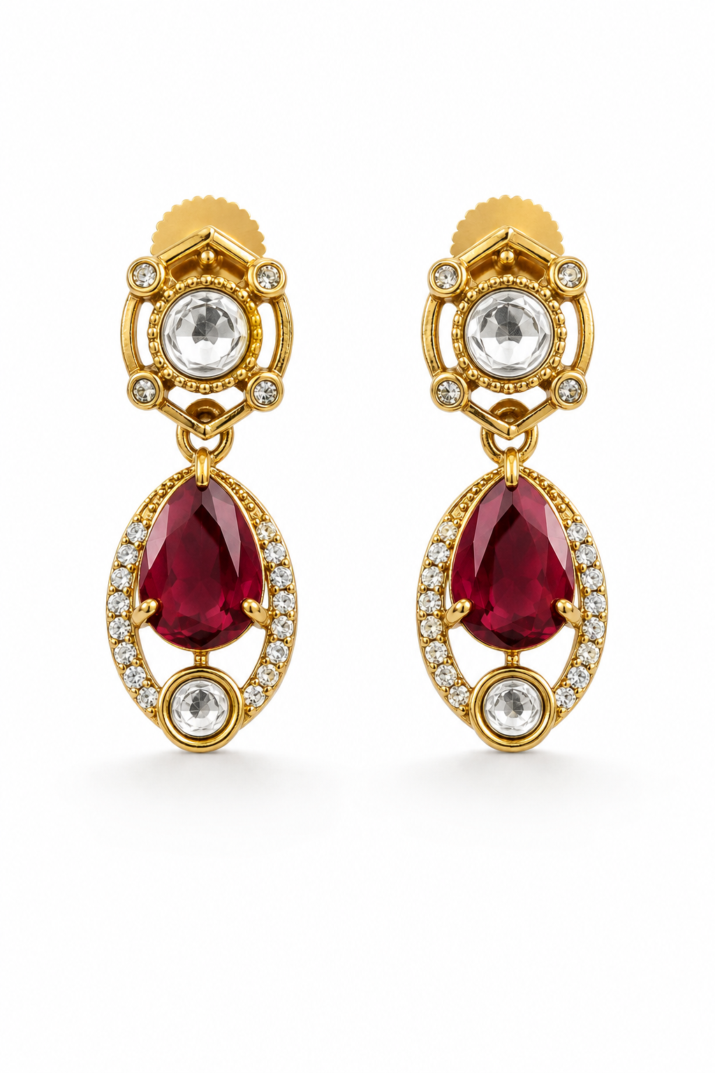 Ruby Red Kundan Gold Drop Dangle Earrings