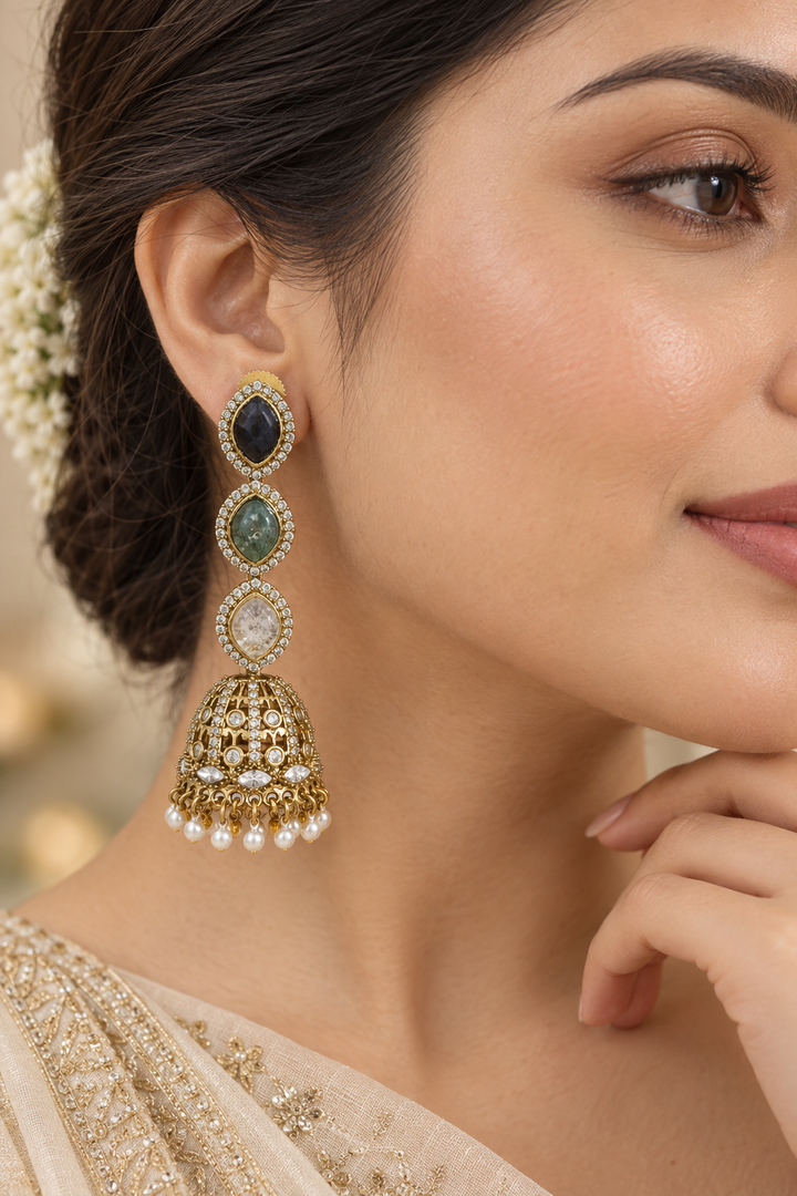 Long Multi-Stone Jhumkas
