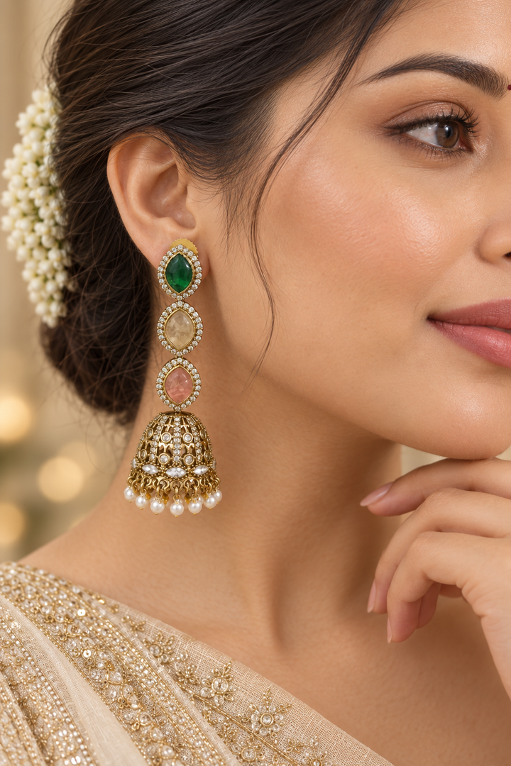 Green & Peach Long Jhumkas