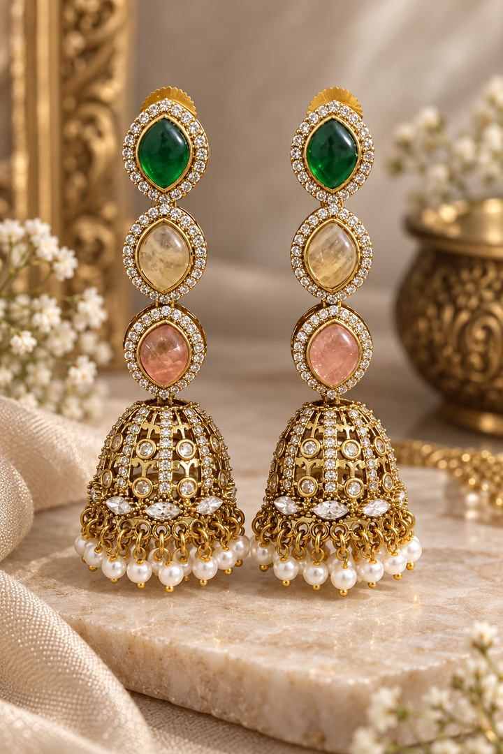 Green & Peach Long Jhumkas