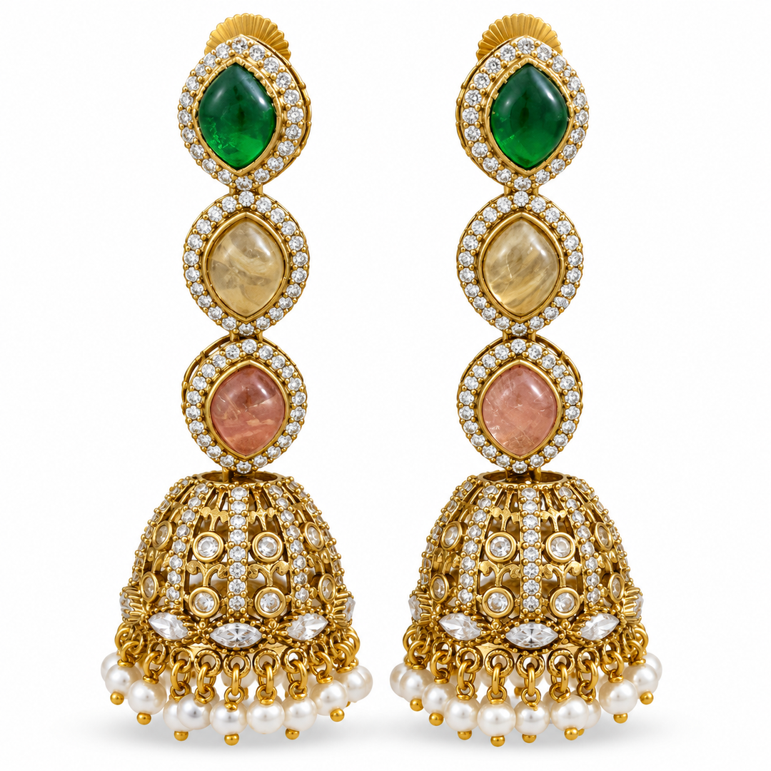 Green & Peach Long Jhumkas