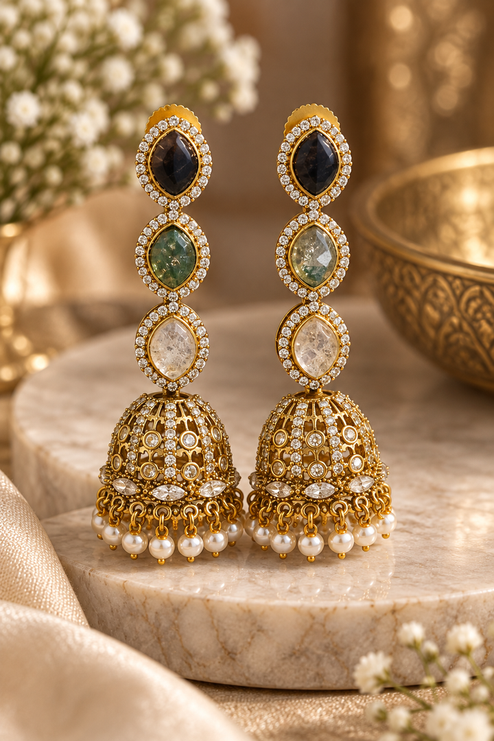 Long Multi-Stone Jhumkas