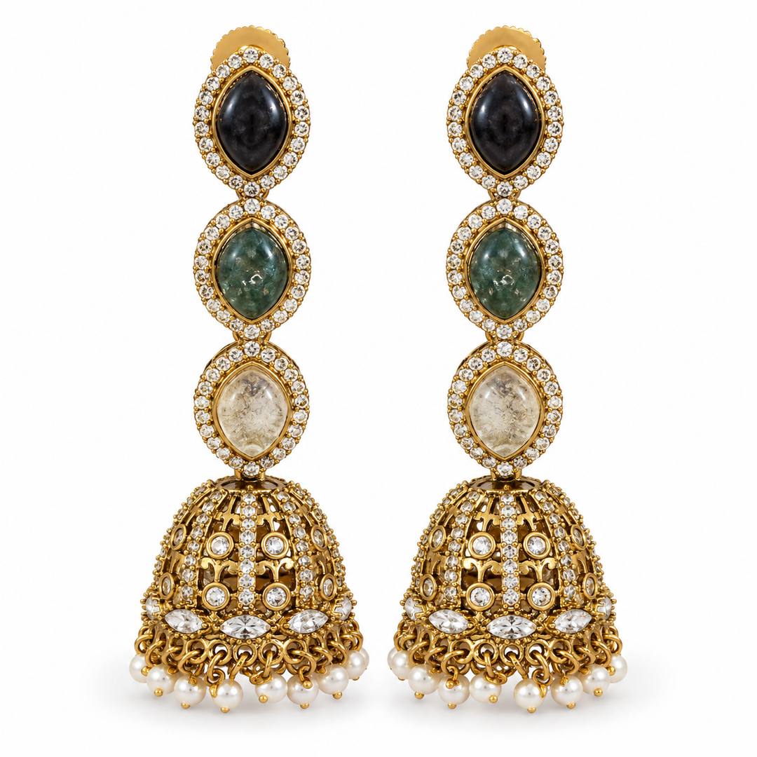 Long Multi-Stone Jhumkas