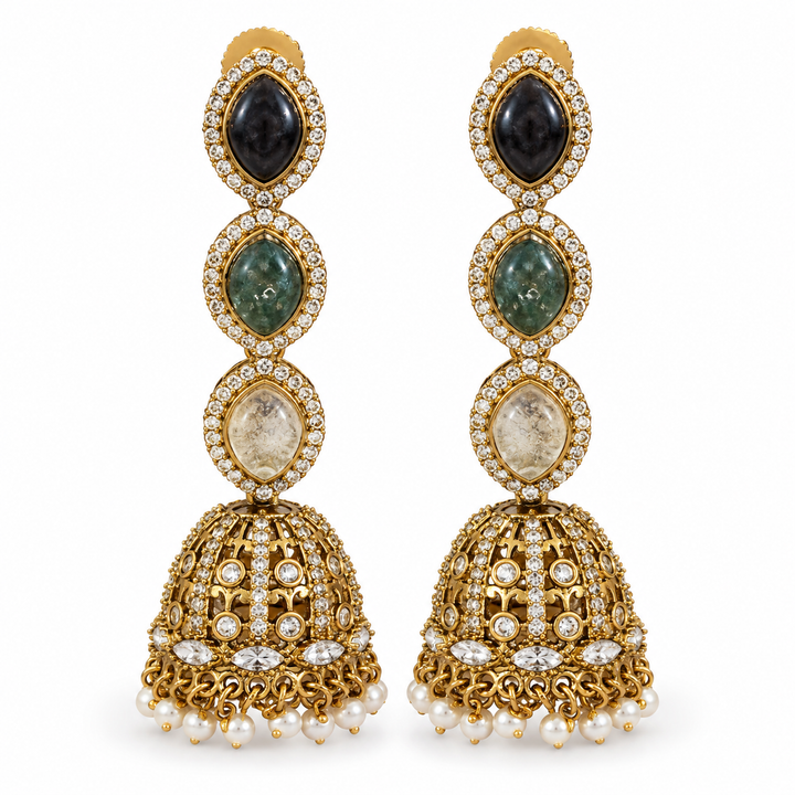 Long Multi-Stone Jhumkas