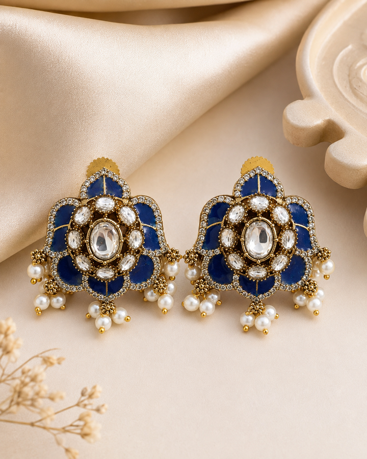 Blue Meenakari Pearl Studs