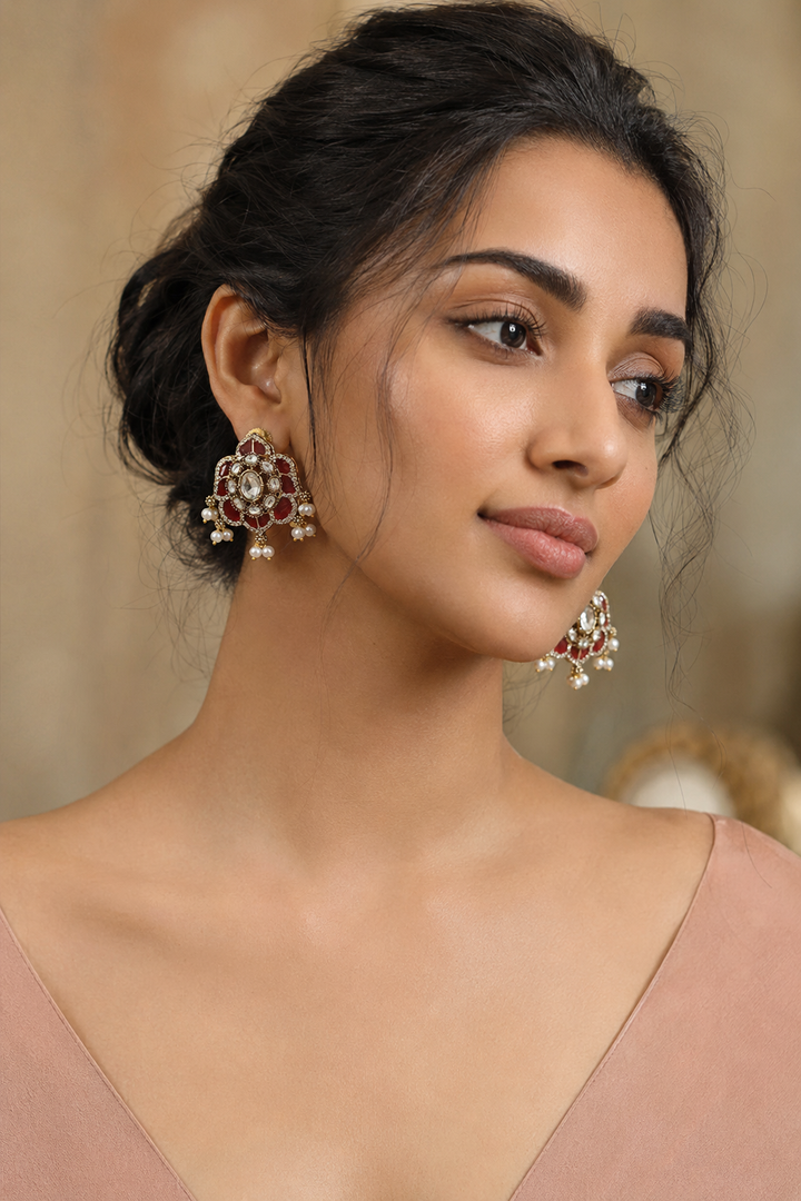 Ruby Maroon Polki Studs