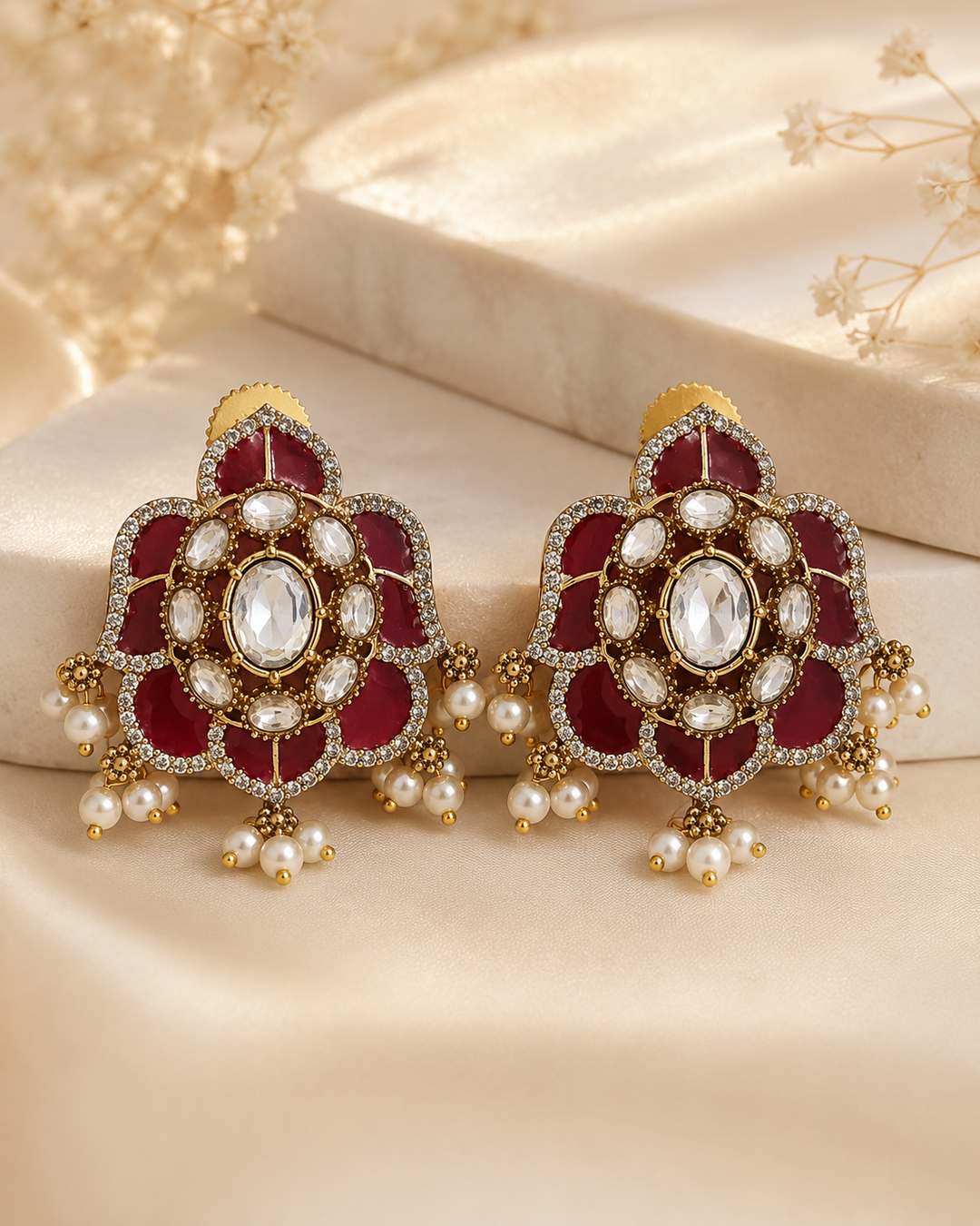 Ruby Maroon Polki Studs