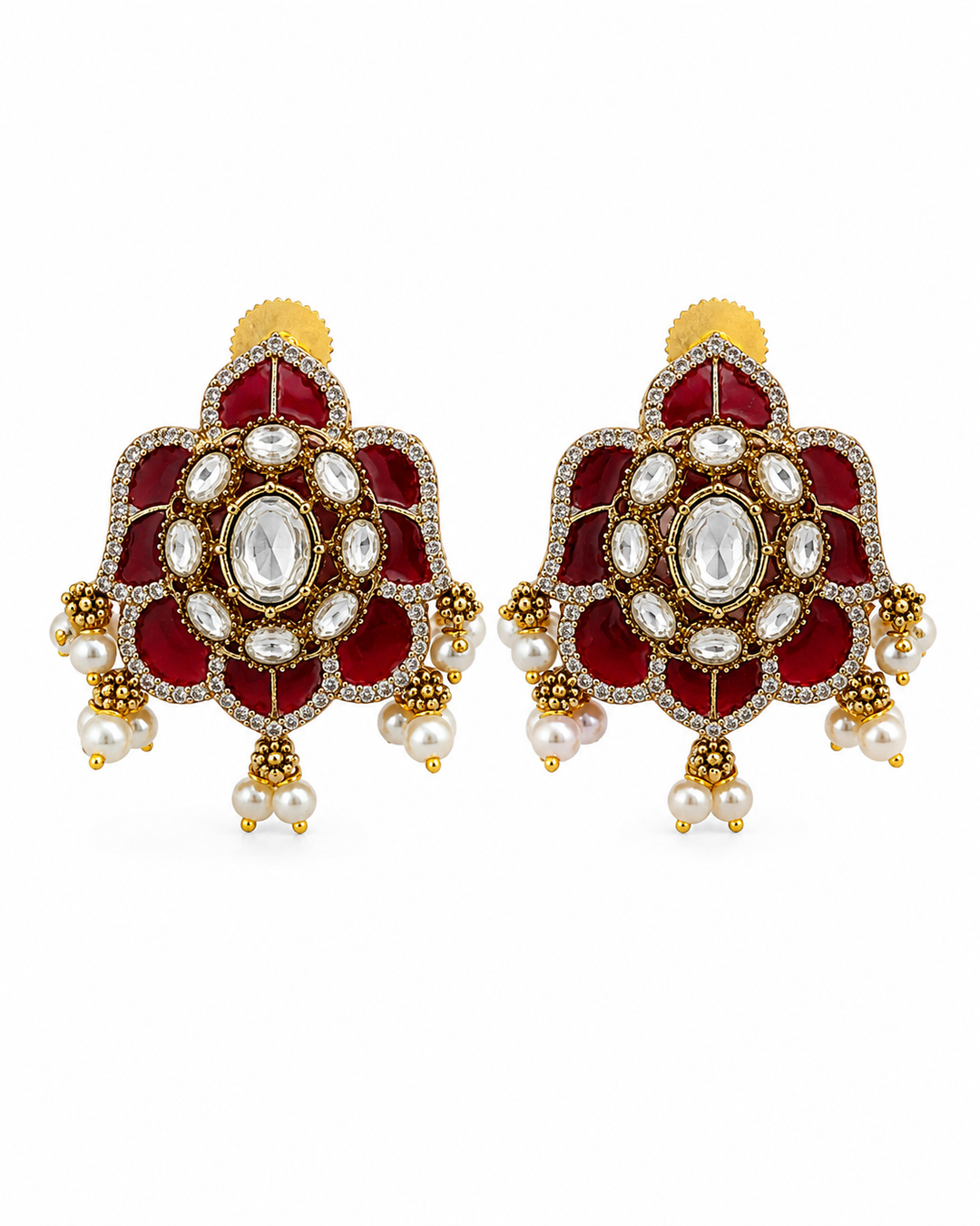 Ruby Maroon Polki Studs