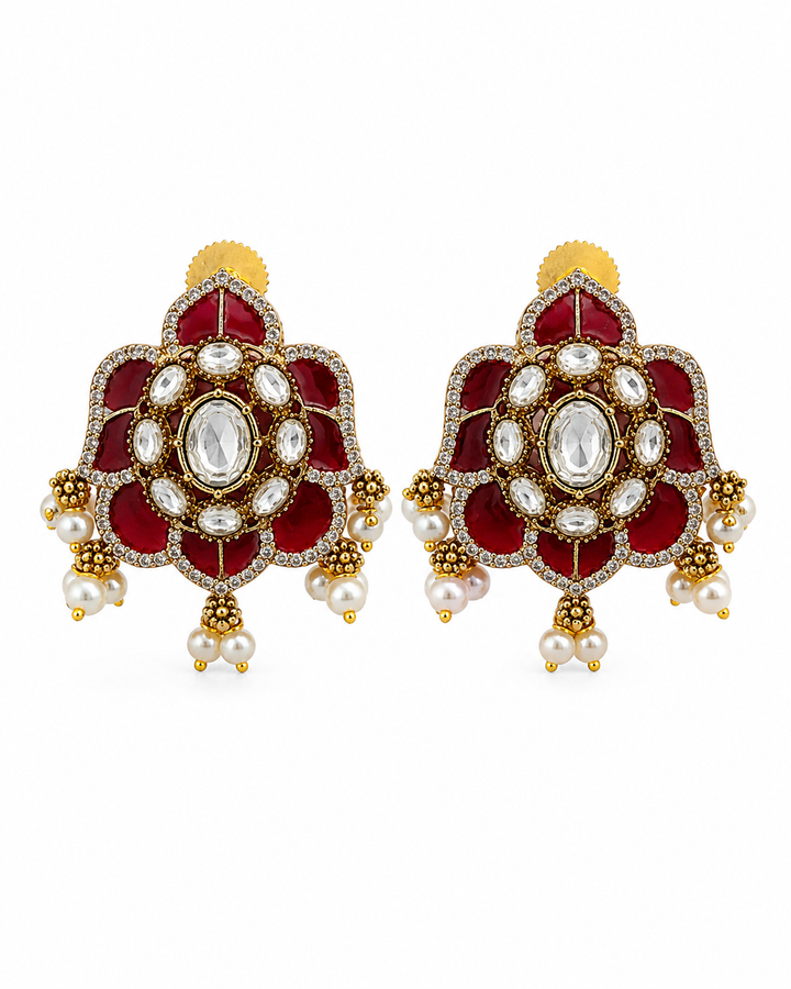 Ruby Maroon Polki Studs