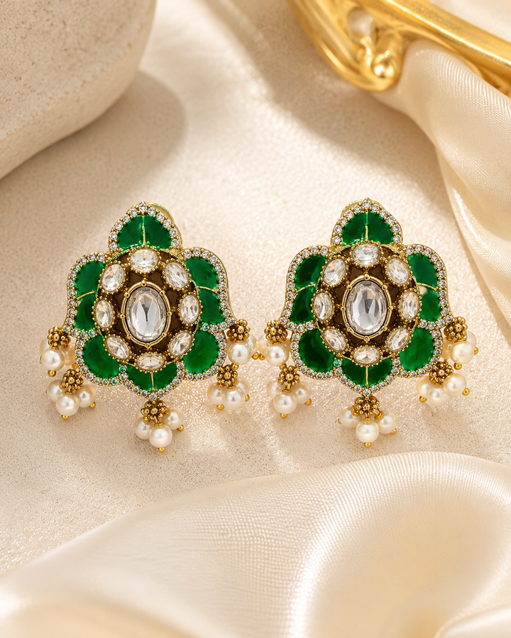 Emerald Floral Meenakari Studs