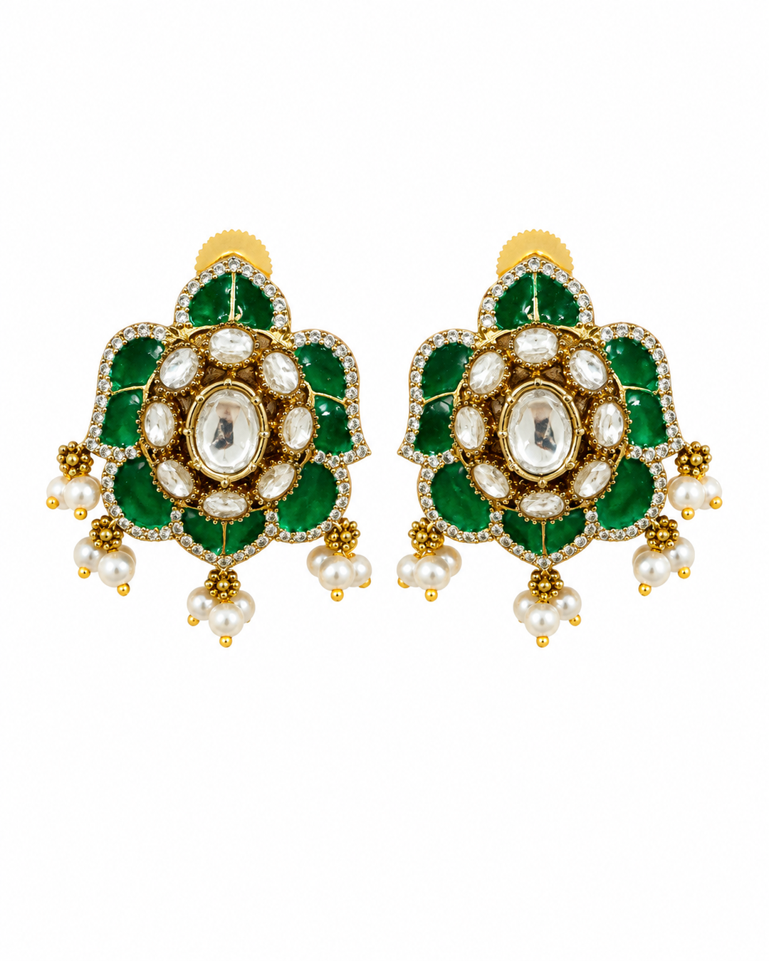 Emerald Floral Meenakari Studs
