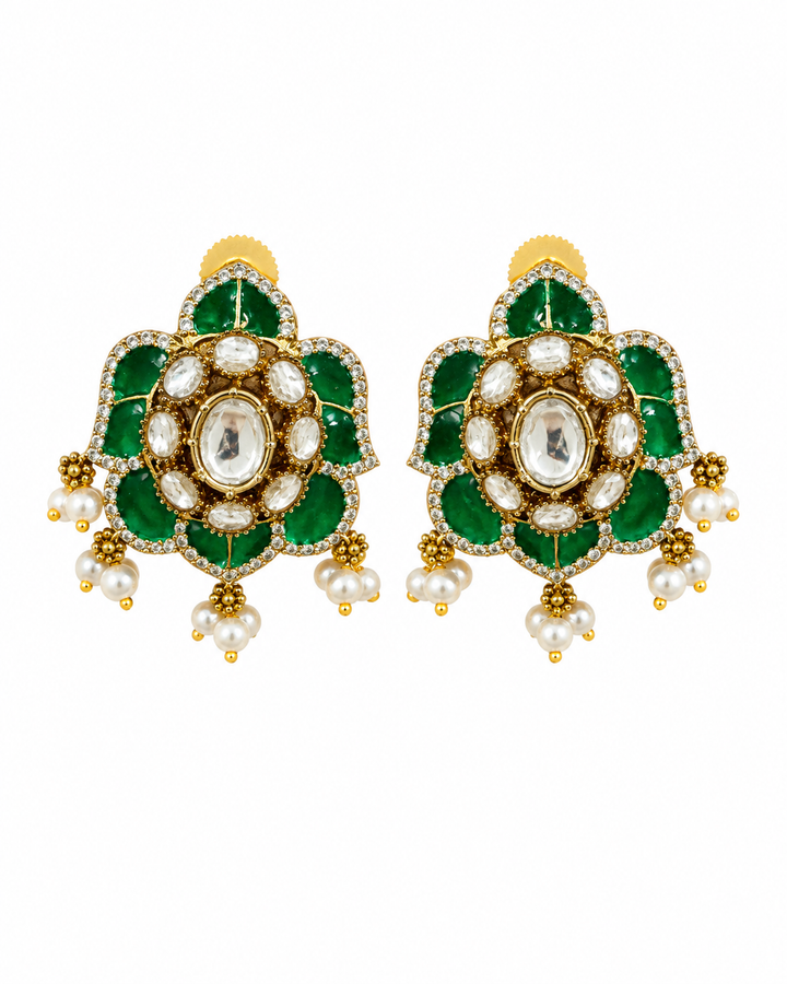 Emerald Floral Meenakari Studs