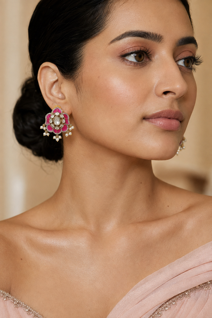 Pink Enamel Meenakari Studs