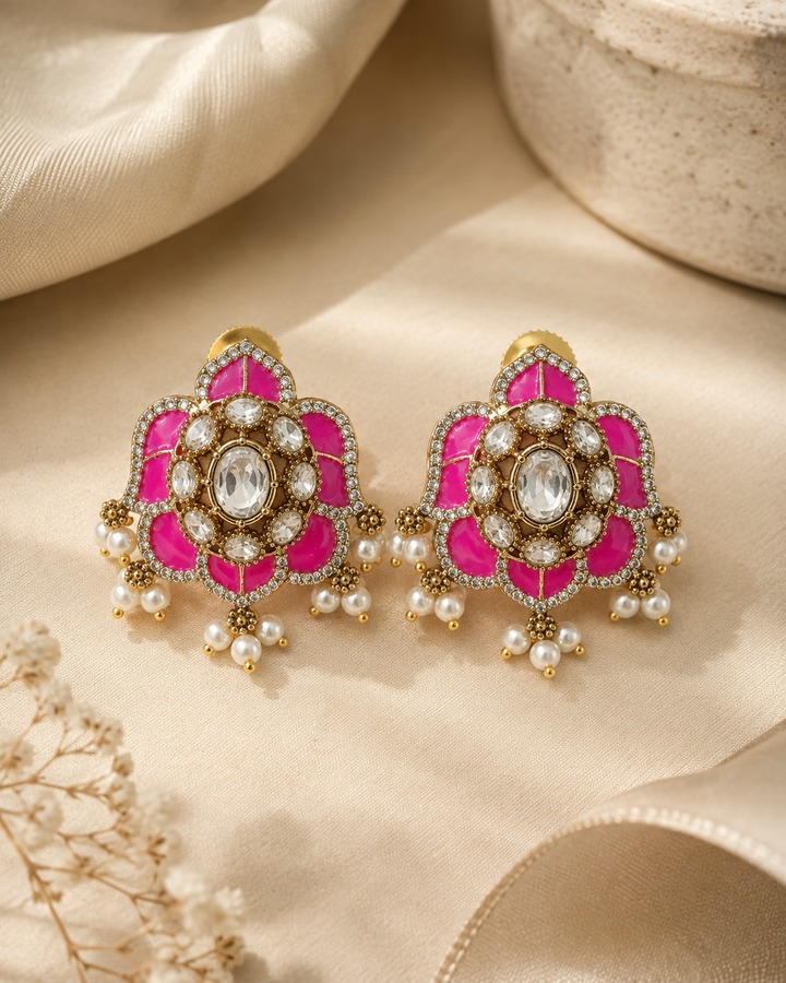 Pink Enamel Meenakari Studs