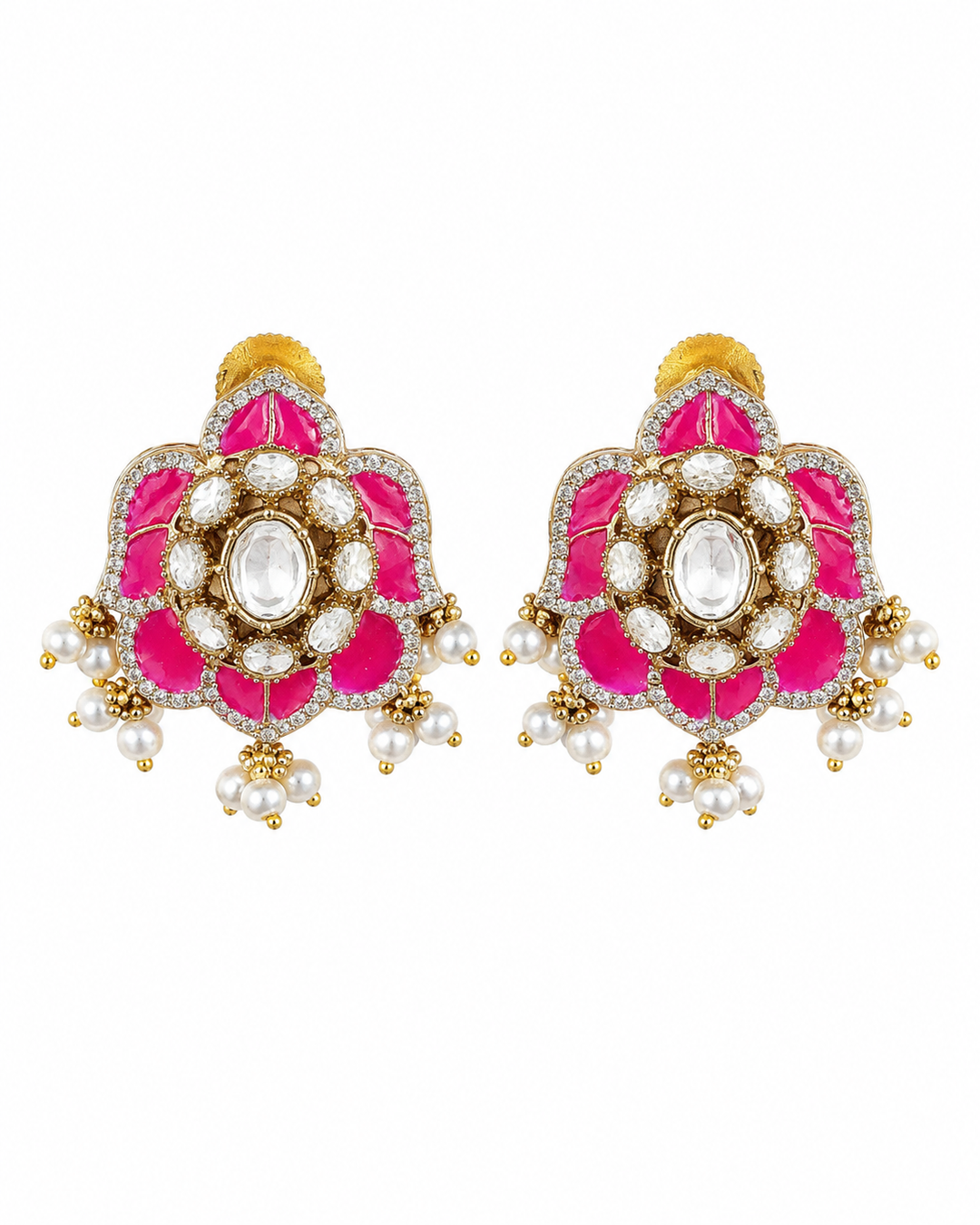 Pink Enamel Meenakari Studs