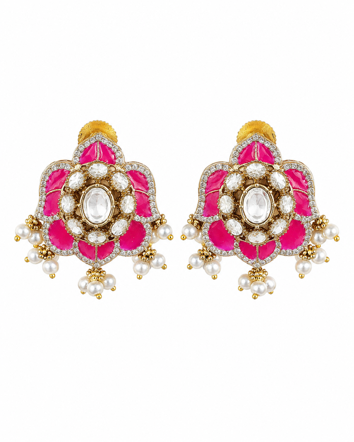 Pink Enamel Meenakari Studs