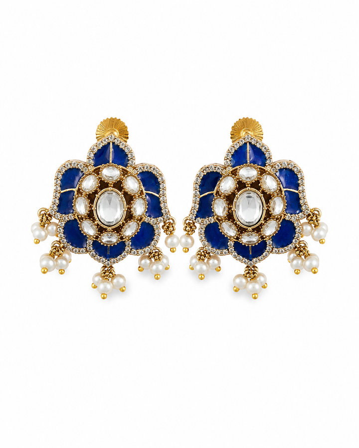 Blue Meenakari Pearl Studs