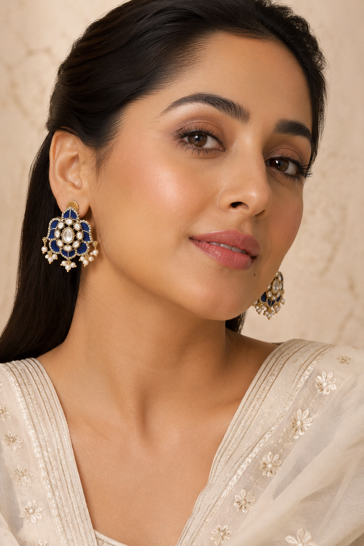 Blue Meenakari Pearl Studs