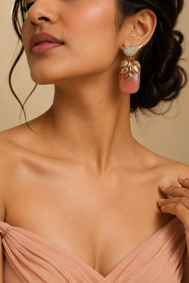 Peach Bird Drop Earrings