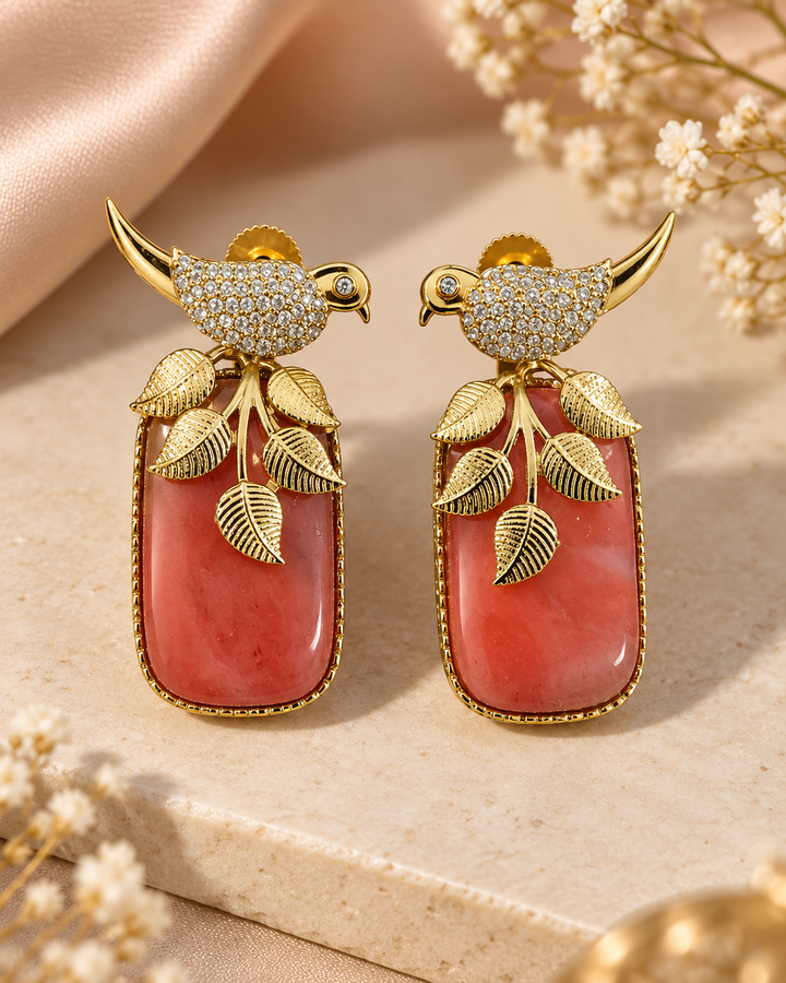 Peach Bird Drop Earrings